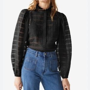 & Other Stories frill collar semi sheer blousein black